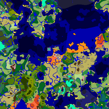 Predicted biome map of Java 1.21.4 seed -2344252933625614383 around estimated spawn