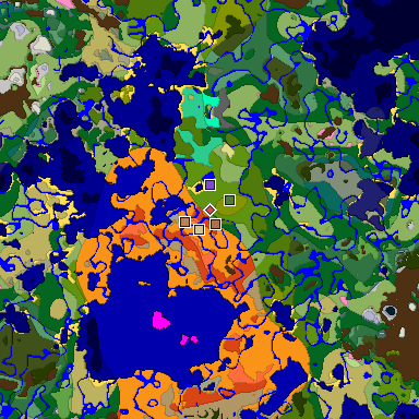 Predicted biome map of Java 1.21.4 seed -2911517086415929577 around estimated spawn