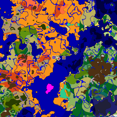 Predicted biome map of Java 1.21.4 seed 2469057695274102778 around estimated spawn