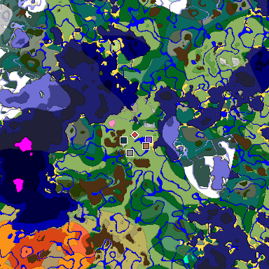 Predicted biome map of Java 1.21.4 seed -4708714468564954711 around estimated spawn