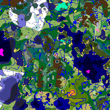 Predicted biome map of Java 1.21.4 seed 3535082873872412211 around estimated spawn