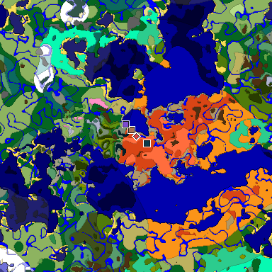 Predicted biome map of Java 1.21.4 seed -5210203614809331833 around estimated spawn