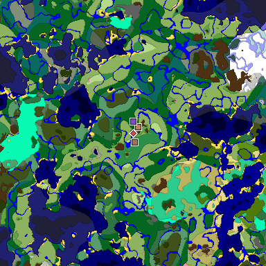 Predicted biome map of Java 1.21.4 seed 181708555996912013 around estimated spawn