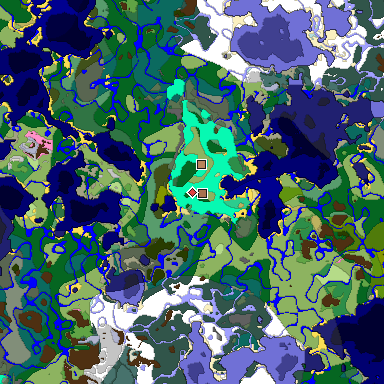 Predicted biome map of Java 1.21.4 seed 2880936335452249264 around estimated spawn