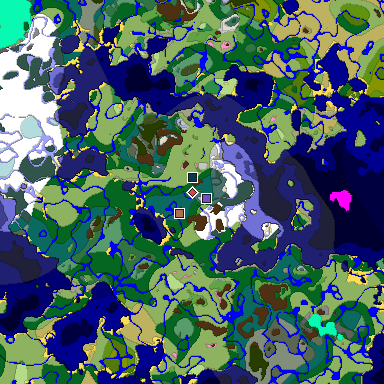 Predicted biome map of Java 1.21.4 seed 5120075004819070586 around estimated spawn