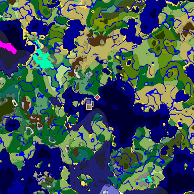 Predicted biome map of Java 1.21.4 seed 5894344727545982666 around estimated spawn