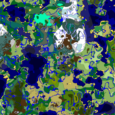 Predicted biome map of Java 1.21.4 seed -3803101731883100170 around estimated spawn