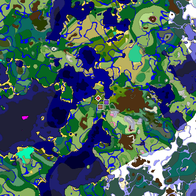 Predicted biome map of Java 1.21.4 seed -7008581077255132509 around estimated spawn