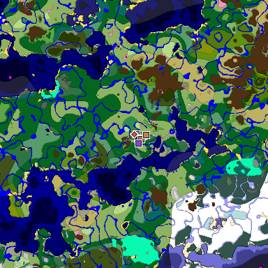 Predicted biome map of Java 1.21.4 seed 8663665576442037331 around estimated spawn