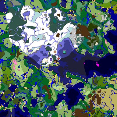 Predicted biome map of Java 1.21.4 seed 5003252792998385679 around estimated spawn