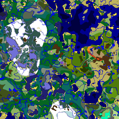 Predicted biome map of Java 1.21.4 seed 7309551329897870306 around estimated spawn