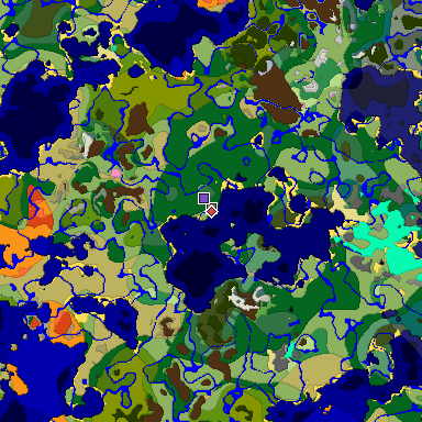 Predicted biome map of Java 1.21.4 seed 8083580485605993222 around estimated spawn