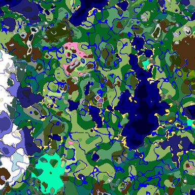 Predicted biome map of Java 1.21.4 seed 2927842479026300405 around estimated spawn