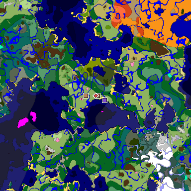 Predicted biome map of Java 1.21.4 seed 6537710056330132486 around estimated spawn