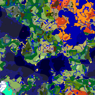 Predicted biome map of Java 1.21.4 seed 8985226424966459003 around estimated spawn