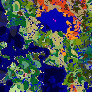Predicted biome map of Java 1.21.4 seed 6194680640643256846 around estimated spawn