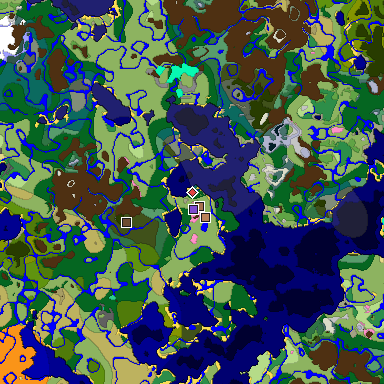 Predicted biome map of Java 1.21.4 seed 7519059797662839182 around estimated spawn