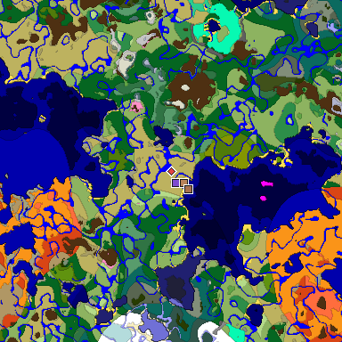 Predicted biome map of Java 1.21.4 seed -2043203003549404773 around estimated spawn