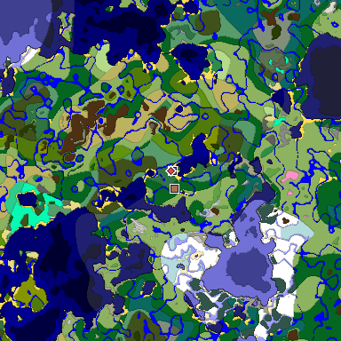 Predicted biome map of Java 1.21.4 seed 2419420214338414403 around estimated spawn