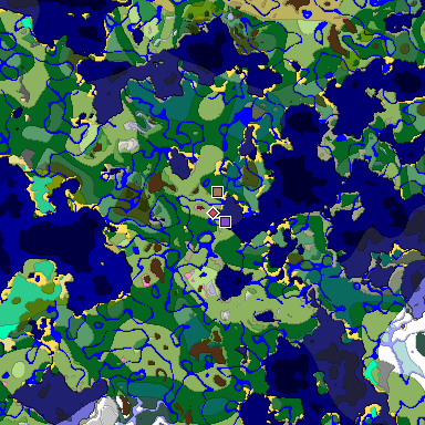 Predicted biome map of Java 1.21.4 seed -710209889510976560 around estimated spawn