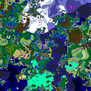 Predicted biome map of Java 1.21.4 seed 238877022534441959 around estimated spawn