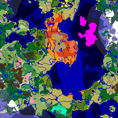 Predicted biome map of Java 1.21.4 seed -4680284413625439754 around estimated spawn