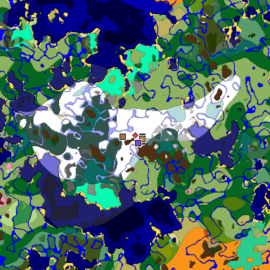 Predicted biome map of Java 1.21.4 seed 3761559553299125936 around estimated spawn
