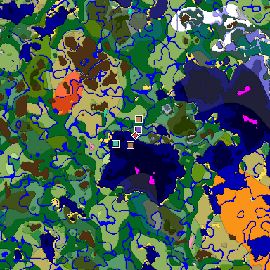 Predicted biome map of Java 1.21.4 seed -109812310342915236 around estimated spawn
