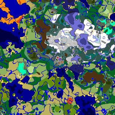 Predicted biome map of Java 1.21.4 seed 2293664647922781254 around estimated spawn