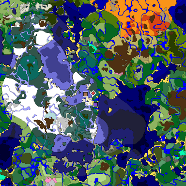 Predicted biome map of Java 1.21.4 seed -4880310355755097476 around estimated spawn