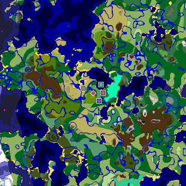 Predicted biome map of Java 1.21.4 seed -4853998517463256533 around estimated spawn