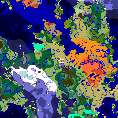 Predicted biome map of Java 1.21.4 seed 5511159995198440310 around estimated spawn