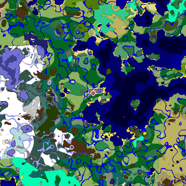 Predicted biome map of Java 1.21.4 seed 5728871956976025849 around estimated spawn