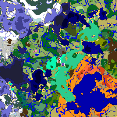 Predicted biome map of Java 1.21.4 seed 8682193649208134730 around estimated spawn