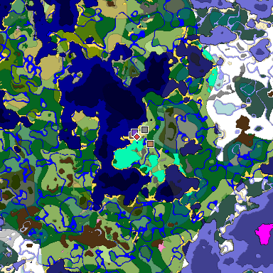 Predicted biome map of Java 1.21.4 seed 6123946653978176331 around estimated spawn