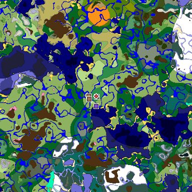 Predicted biome map of Java 1.21.4 seed -5945885672375270372 around estimated spawn