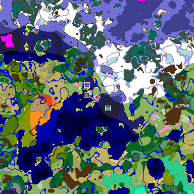 Predicted biome map of Java 1.21.4 seed 3140500348894625780 around estimated spawn