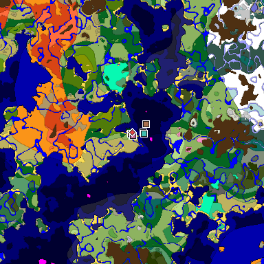 Predicted biome map of Java 1.21.4 seed 6712748694621594937 around estimated spawn