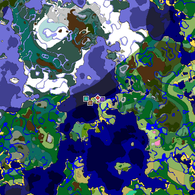 Predicted biome map of Java 1.21.4 seed 3417679264094896768 around estimated spawn