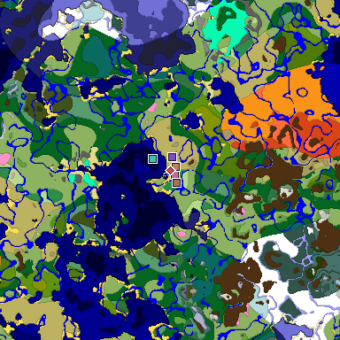 Predicted biome map of Java 1.21.4 seed -9117087450688108488 around estimated spawn