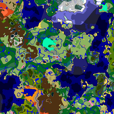 Predicted biome map of Java 1.21.4 seed 6425931361374997627 around estimated spawn