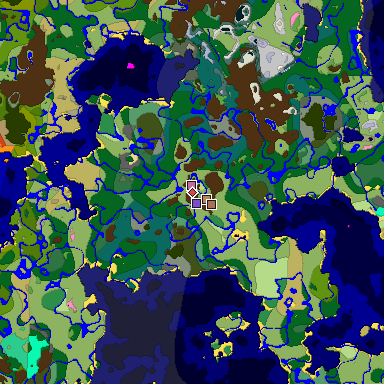Predicted biome map of Java 1.21.4 seed 2834349987332336556 around estimated spawn