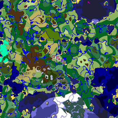 Predicted biome map of Java 1.21.4 seed -160212532016211099 around estimated spawn