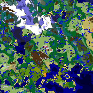 Predicted biome map of Java 1.21.4 seed 8132667697763798068 around estimated spawn