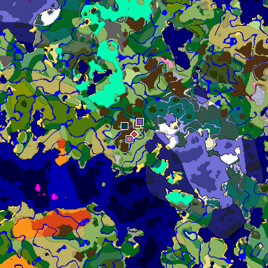 Predicted biome map of Java 1.21.4 seed -462993387746478314 around estimated spawn
