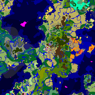 Predicted biome map of Java 1.21.4 seed -5985344078158393536 around estimated spawn