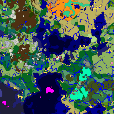 Predicted biome map of Java 1.21.4 seed -961583972565200801 around estimated spawn