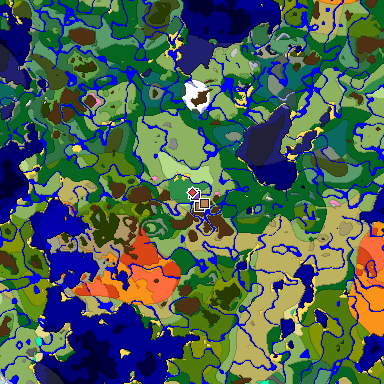 Predicted biome map of Java 1.21.4 seed 6455742375618038208 around estimated spawn
