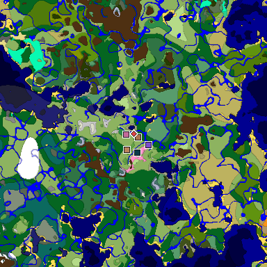 Predicted biome map of Java 1.21.4 seed 7708267904669207367 around estimated spawn