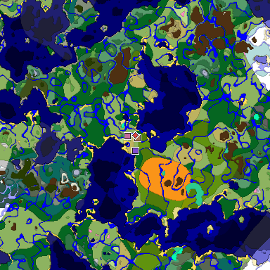 Predicted biome map of Java 1.21.4 seed 8140746540261432999 around estimated spawn